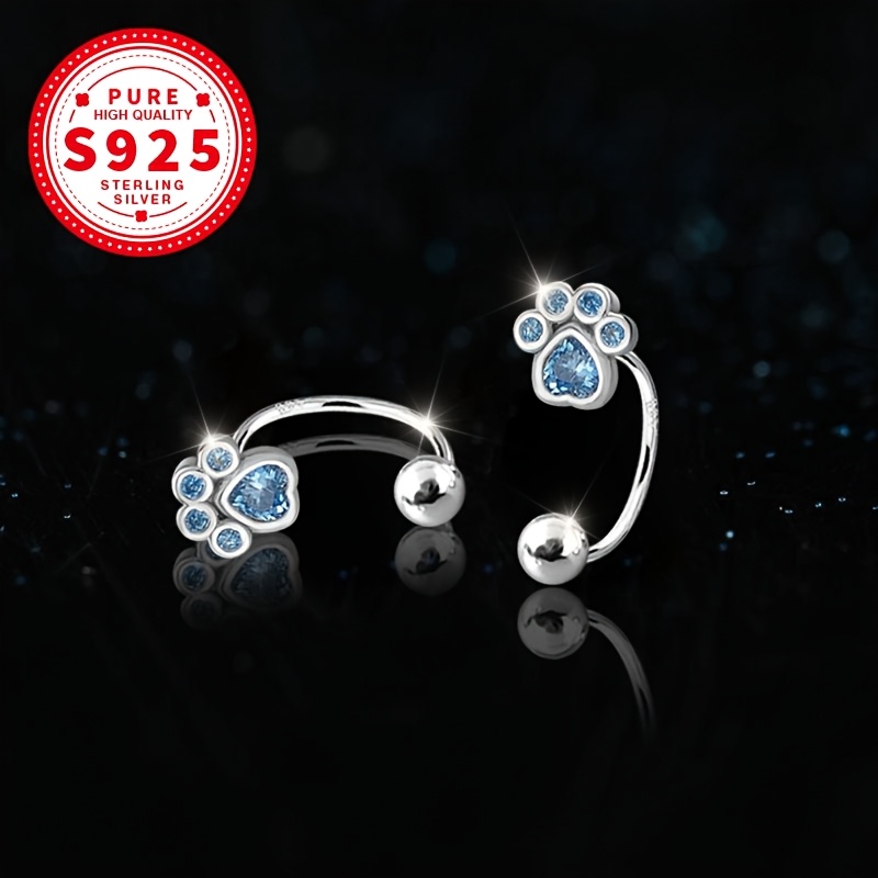 Women's S925 Sterling Silver Cat Paw Curved Hook Earrings